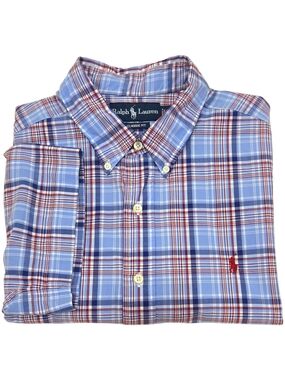 Polo Ralph Lauren Shirt Mens XL Classis Fit Blue Red Plaid Short Sleeve Cotton